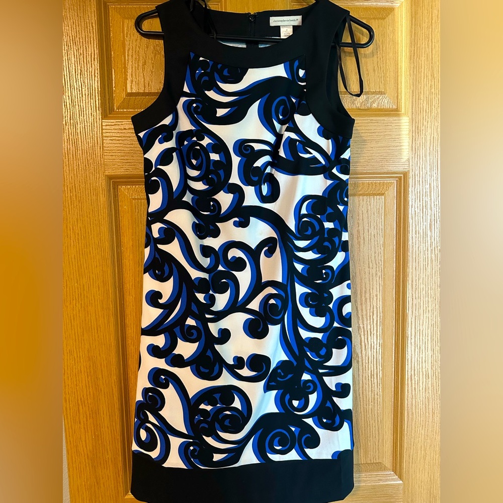 Christopher & Banks Blue and White Sleeveless Sheath Dress
